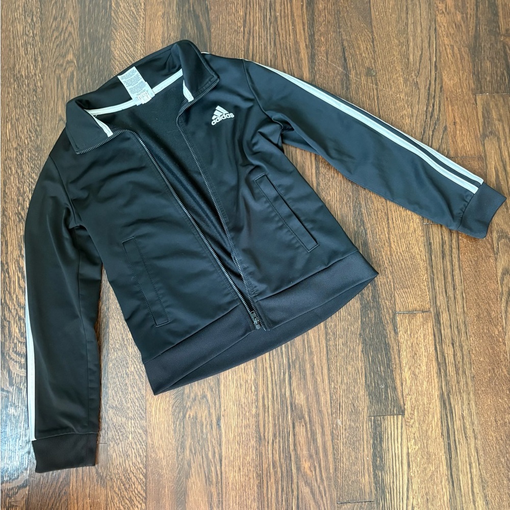 Adidas kids classic black jacket with white stripes